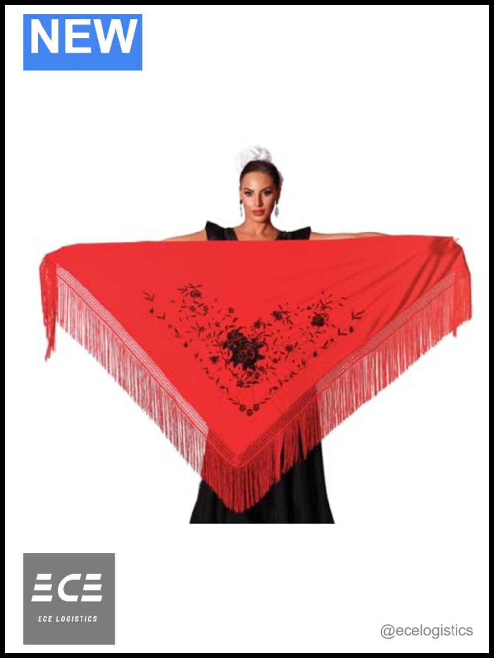 Large Flamenco Shawl 100% Polyester 75x35 Hand Wash Embroidered Wrap